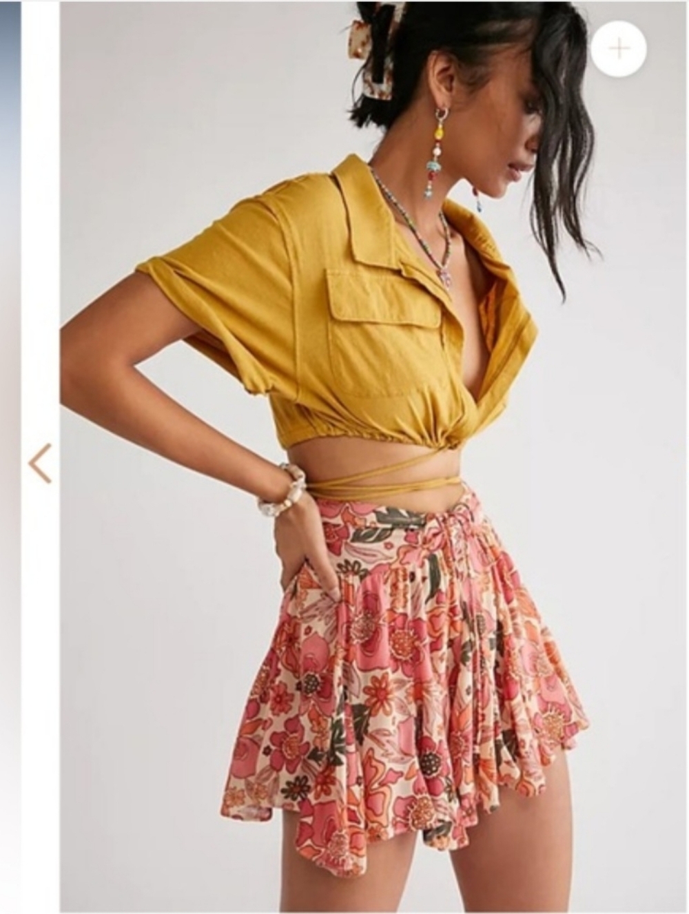 FREE PEOPLE Ellie Mini Skort in Sand Combo Size Small